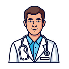 Fototapeta premium Professional male doctor avatar illustration wearing a lab coat and stethoscope ideal for medical an