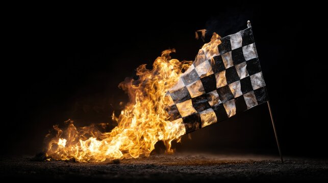 Flaming Checkered Flag in Motion Symbolizing Speed, Racing, and Intense Competition During a High-Stakes Event