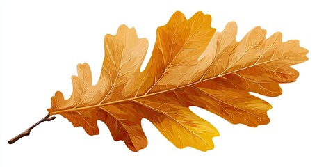 Obraz premium A detailed, isolated illustration of an autumn-colored oak leaf on a white background