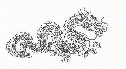 Fototapeta premium Detailed Dragon Illustration with Scales and Flames