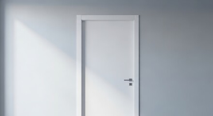 White Door with Silver Handle in Minimalist Gray Room with Natural Light