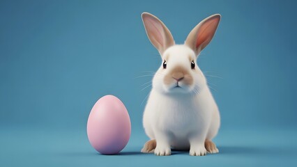 Obraz premium Easter bunny and egg on blue background celebrating springtime and holiday traditions