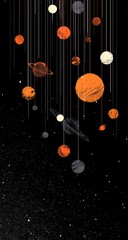 Fototapeta premium Abstract depiction of planets, moons, and stars against a black void