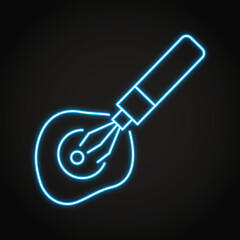 Nanorobot neon icon. Miniature mechanism and living cell. Vector illustration