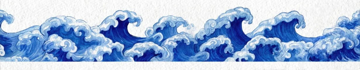 Crédence de cuisine Cristaux A seamless watercolor illustration depicting cresting ocean waves in shades of blue  © Boykun