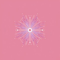 A radial, symmetrical design featuring radiating lines and circles on a pink backdrop