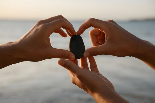 new 520 Hands forming heart shape with stone