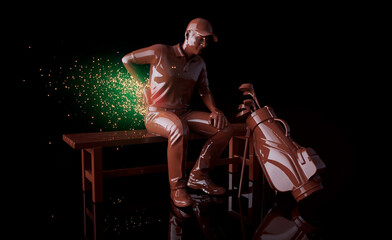 Conceptual 3D illustration of a golfer with back pain
