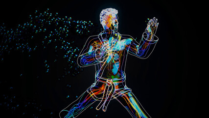 Conceptual 3D illustration of a karateka motion design