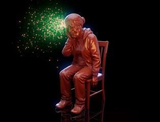 Conceptual 3D illustration of an old woman suffering from a stroke