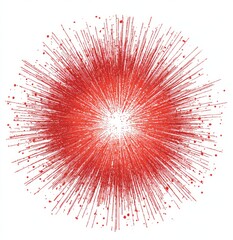 Red, radial burst radiating outward from a bright center on white background