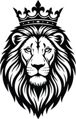 Obraz premium Majestic lion head with a royal crown vector art.