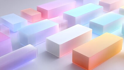Fototapeta premium Pastel colored translucent rectangular prisms in a grid-like pattern, illuminated gently