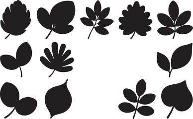 Black Silhouette Leaf Collection - Flat Design Vector Illustration