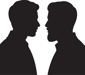 Two Man Silhouette Faces Profile View Talking Communication Vector Illustration