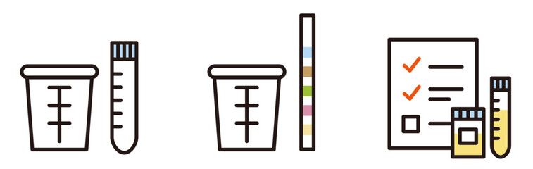 尿検査のアイコン。リトマス紙。健康診断、人間ドック、検尿。urine test.