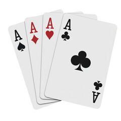 Four aces playing cards fanned out poker game isolated on a transparent background
