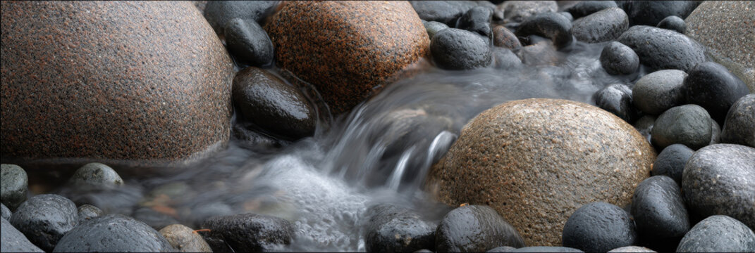 Water Flowing Over Smooth Rocks in Outdoor Garden Creating Tranquil Atmosphere