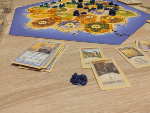 Mozyr, Belarus, April 10 2024: Board Game Catan Colonizers Calculation of Winner's Game Points