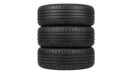 A stack of four black tires on a white background