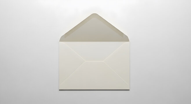 A white envelope with its flap open on a plain background