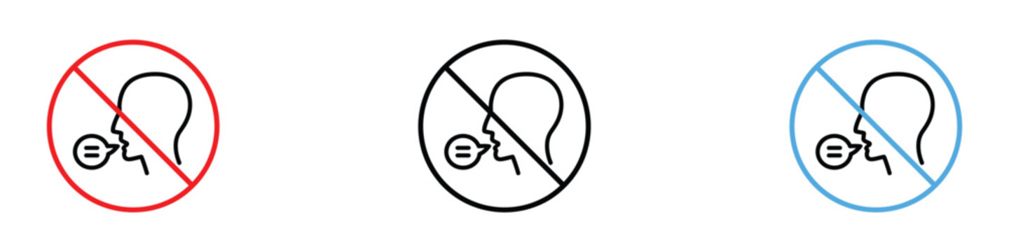 No speaking icon vector. Silent quiet zone, Prohibited talking voice symbol. Vector illustration.