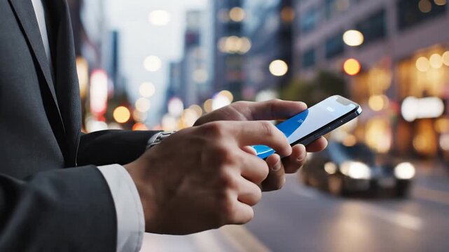 Professional close up view of human hands navigating a corporate interface on a smartphone for global business communication and digital networking in a cinematic high definition setting.