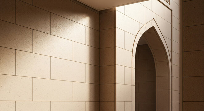 Ancient Stone Archway with Natural Light in a Corner of a Building