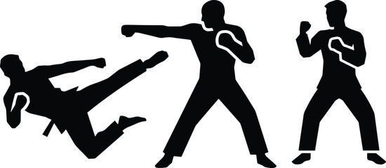 Martial Arts Fighter Silhouettes Icons