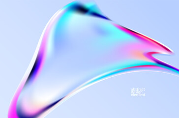  3D Holographic liquid shapes. Colorful iridescent bubble on white background.  Abstract vector frame.
