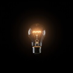 A brilliant glowing lightbulb illuminates a dark space, symbolizing a sudden flash of inspiration, discovery, and creative thinking ,innovation ,strategy ,solution
