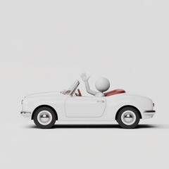 Obraz premium Simple 3d render of a white convertible car with a stick figure driver enjoying the ride