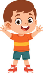 Obraz premium Flat vector illustration of a boy character with a happy facial expression. Suitable for emotion visuals, children education, social emotional learning, stickers, posters, worksheets.