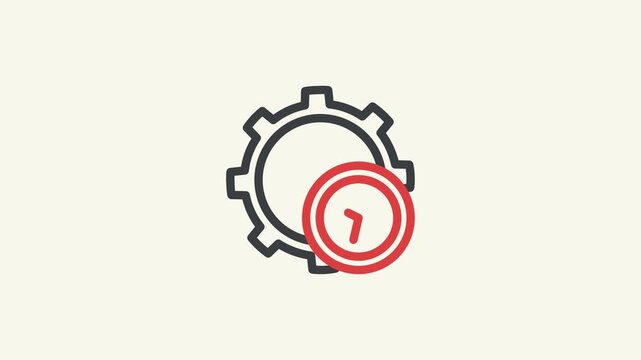 Animated time management line icon with moving hour and minute hands on a clock, featuring a rotating gear animation.
