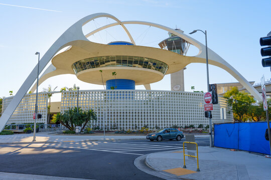 Los Angeles, California - January 12, 2026: Iconic LAX Theme Building Architecture at Los Angeles Airport