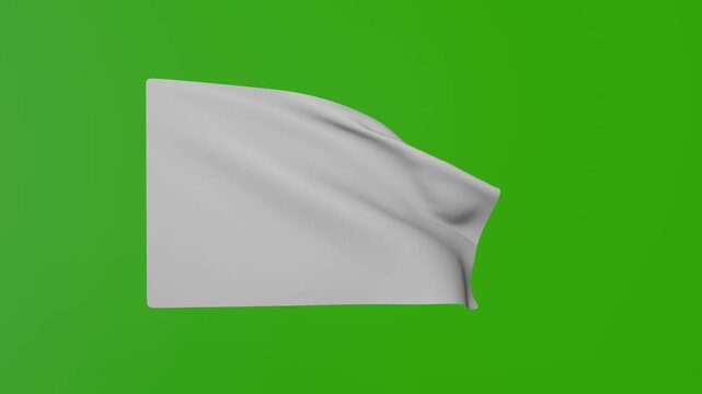 White Waving Flag on Green Screen Background