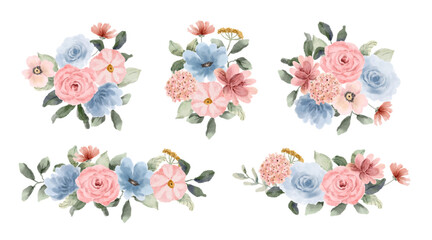 pink blue floral watercolor arrangement collection © wulano