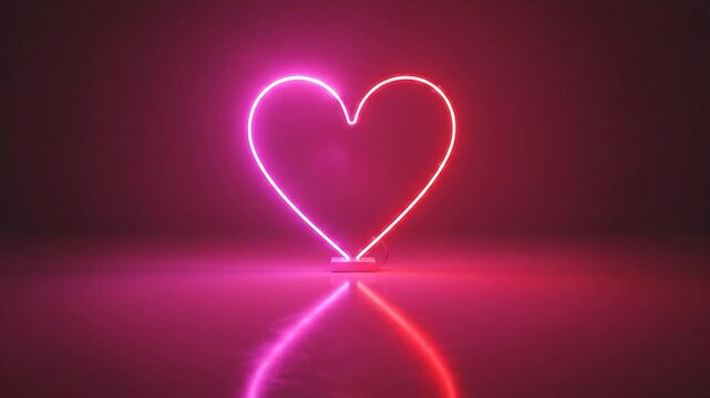 Pink Neon Heart with Reflection Romantic Background