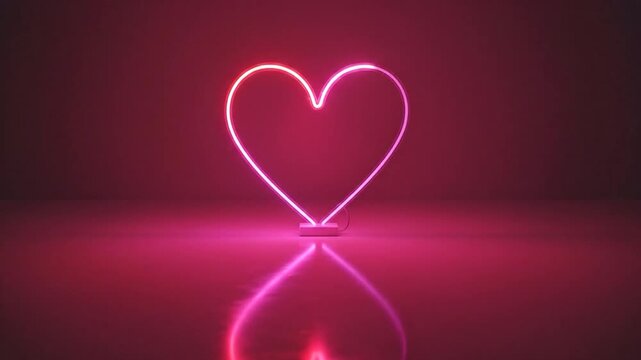 Pink Neon Heart with Reflection Romantic Background
