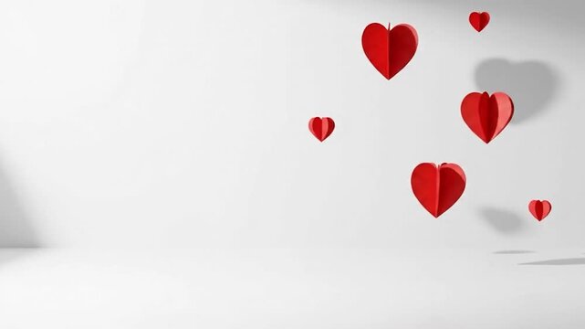Floating 3D Red Hearts Minimal Gray Background