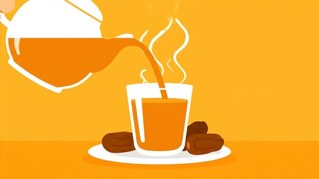 Cartoon Animation of Tea Pouring into Glass with Dates