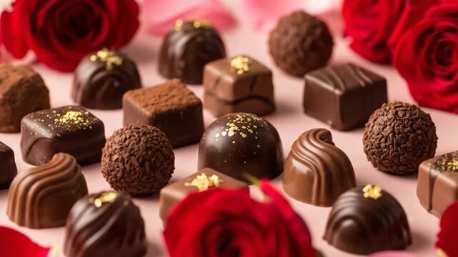 Luxury Valentine Chocolates with Red Roses Romantic Background