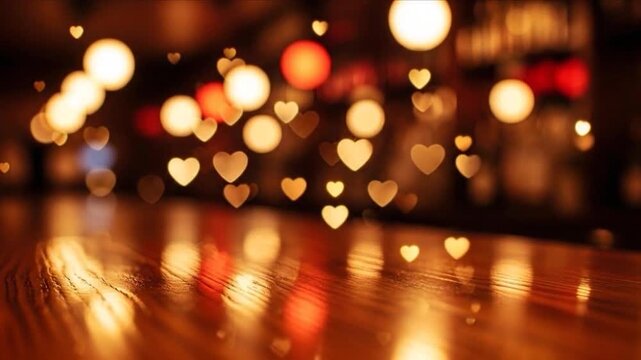 Floating Golden Hearts Bokeh Romantic Night Background