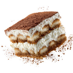 Delicious layered dessert slice with coffee-soaked biscuits, creamy filling, and cocoa dusting