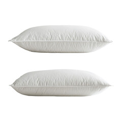 Two fluffy white pillows neatly arranged horizontally against a dark background, ready for sleep