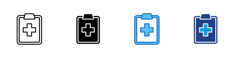 Obraz premium Medical Record Multiple Style Icon Design Vector - Clipboard with medical cross representing patient documentation, clinical records, and healthcare administration