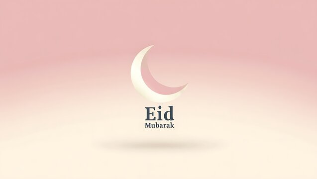 Eid mubarak greeting with a crescent moon on a pink background