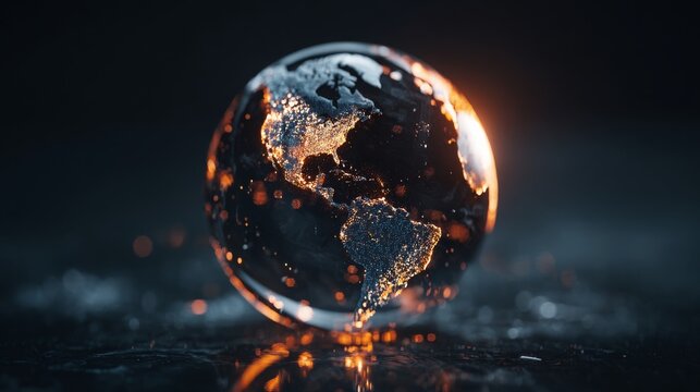 Glowing globe in darkness, concept of migration, politics or global movement. 