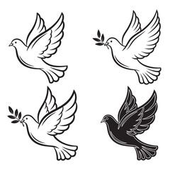 Obraz premium Flying Dove and Pigeon Illustration Set