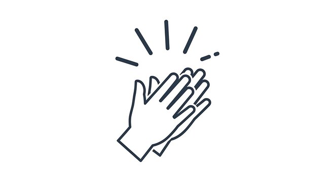 Simple line art icon of hands clapping with radiating lines and dots, symbolizing applause, appreciation, and celebration